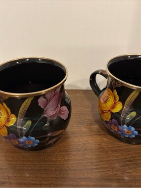 MacKenzie Childs Black Flower Market Mugs (2)